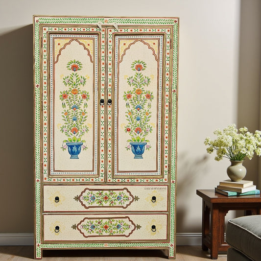Wane Wooden Handpainted Almirah | Wooden Handpainted Furniture | Wooden Wardrobes | Wooden cupboard | Wooden Almirah | Solid Wood Storage Furniture | Furnweave