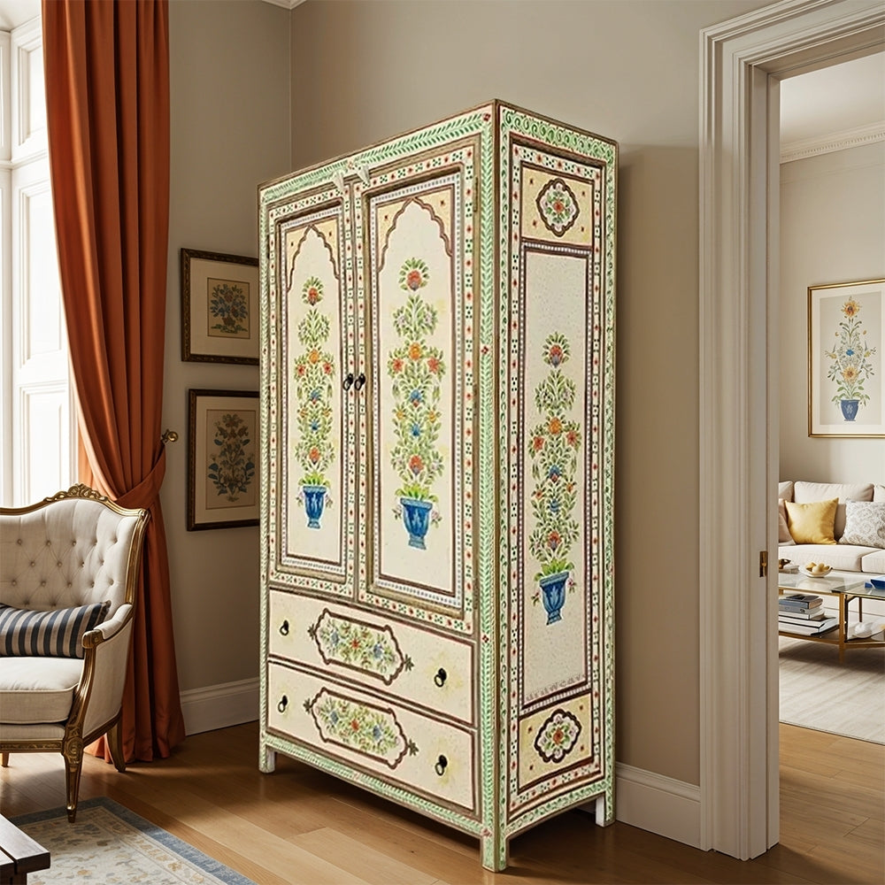 Wane Wooden Handpainted Almirah | Wooden Handpainted Furniture | Wooden Wardrobes | Wooden cupboard | Wooden Almirah | Solid Wood Storage Furniture | Furnweave