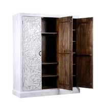 Khame Wooden Carved Storage Three Door Wardrobe (White Distress)