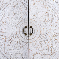 Khame Wooden Carved Storage Three Door Wardrobe (White Distress)