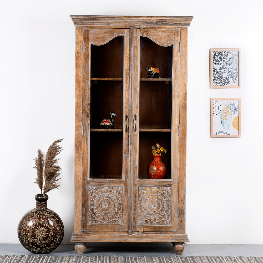 Remea Wooden Carved Display Rack (Brown Distress)
