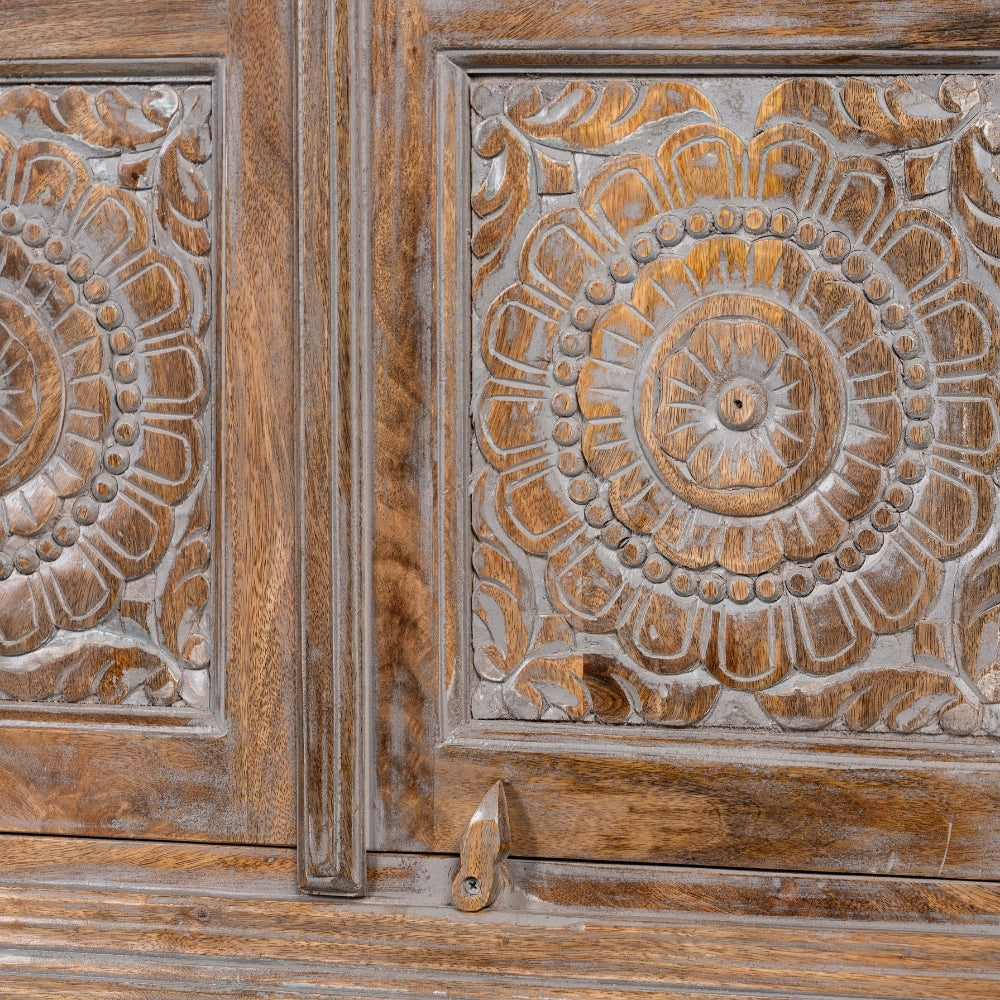 Remea Wooden Carved Display Rack (Brown Distress)