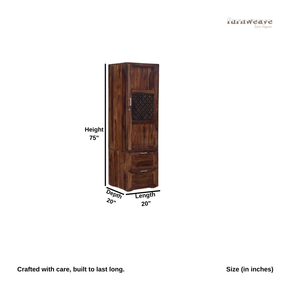 Kunti Wooden Single Door Wardrobe (Teak Brown)
