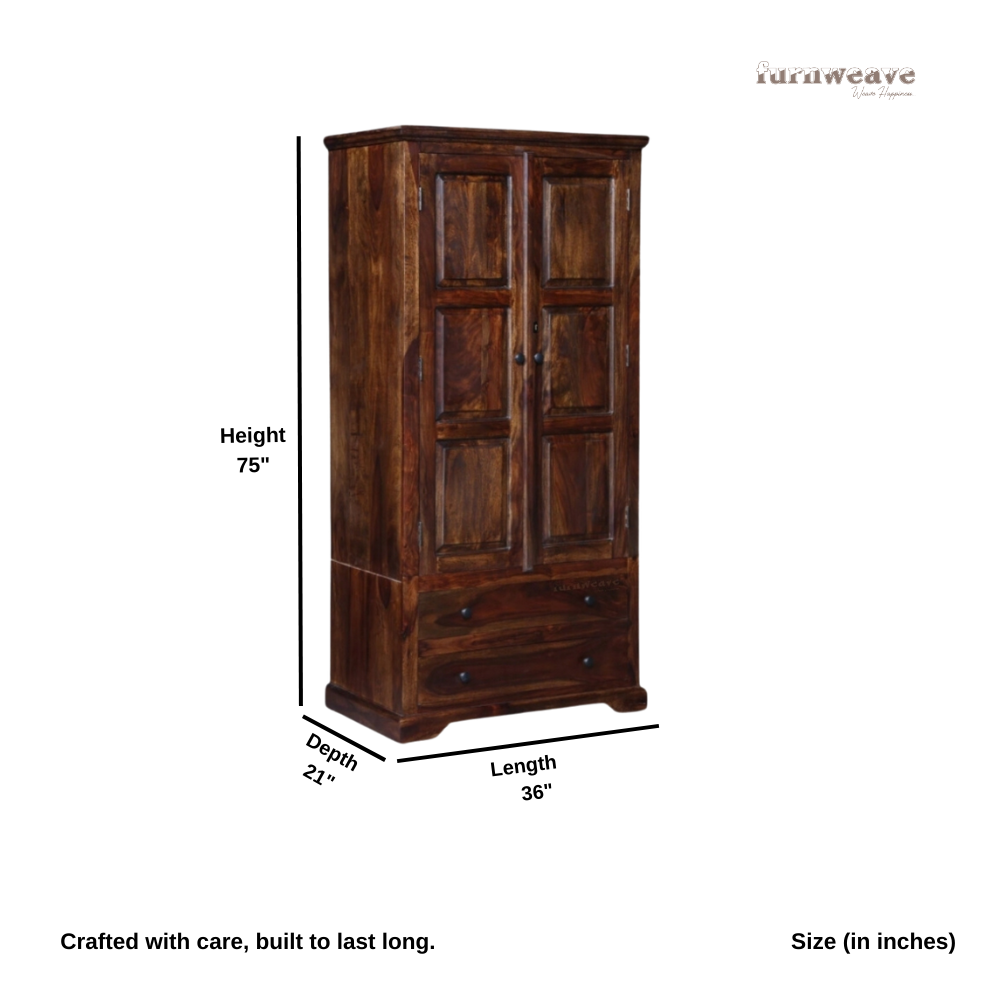 Kafi Wooden Two Door Wardrobe (Teak Brown)