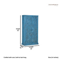 Jodhpur Wooden Carved Almirah for Storage (Blue Distress)