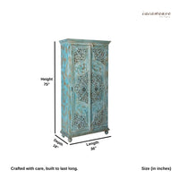 Karila Wooden Carved Storage Wardrobe Almirah (Light Blue Distress)