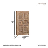 Sabre Wooden Carved Storage Wardrobe Almirah for Storage (Natural Antique)