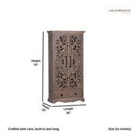 Ining Wooden Carved Wooden Wardrobe Almirah (Brown)