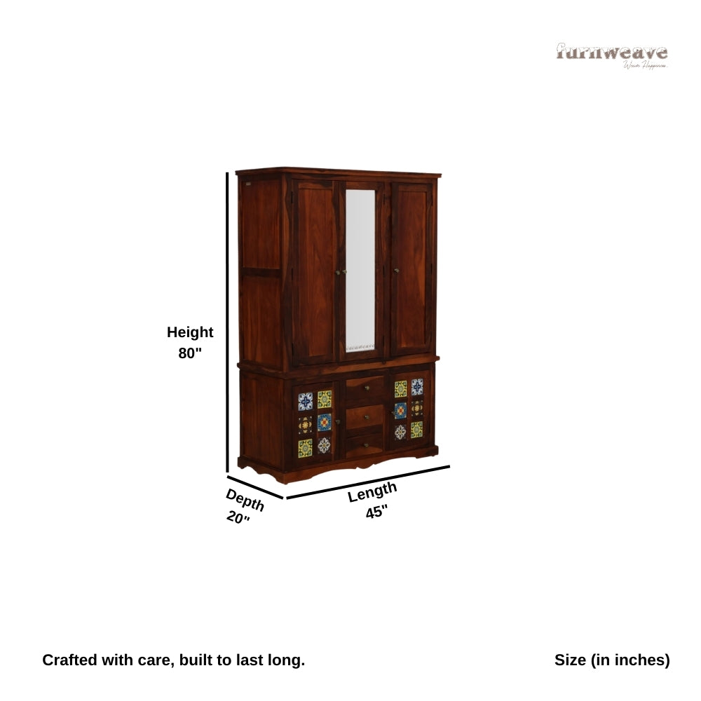 Rinte Wooden Three Door Wardrobe (Teak)