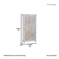 Fise Wooden Carved Distress Wardrobe Almirah (White Rustic)
