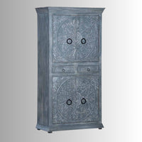 Wina Wooden Storage Almirah (Grey) | Wooden Cupboard | Wooden Wardrobe | Solid Wood Wardrobe | Wooden Storage Furniture | Solid Wood Furniture Online | Carved Furniture Online | Furnweave