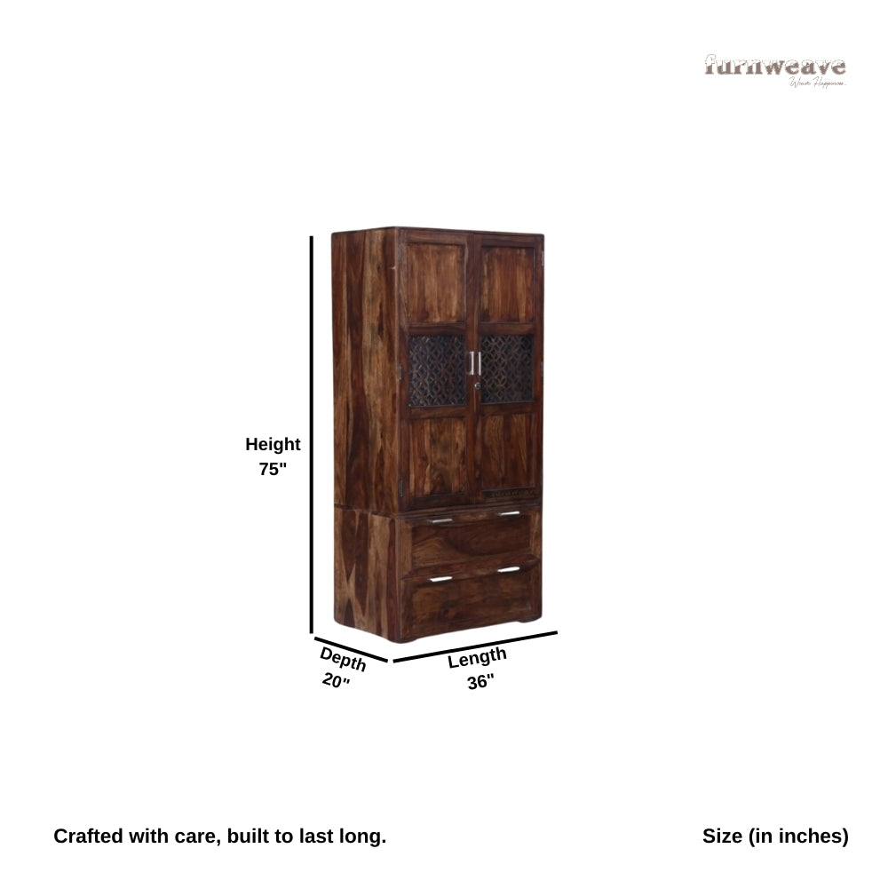 Kunti Wooden Two Door Wardrobe (Teak Brown)