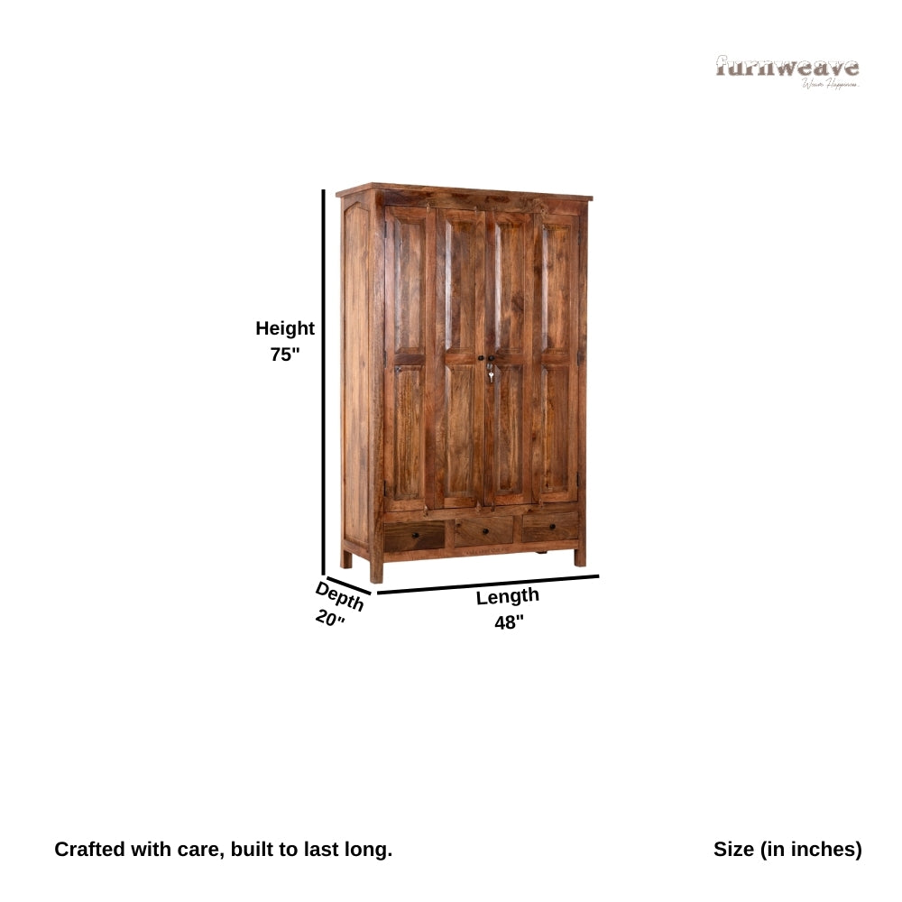 Temo Wooden Antique Finish Wardrobe (Teak Finish)