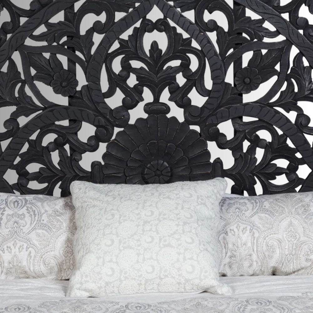 Praja Wooden Carved Designer Bed (Antique Black)