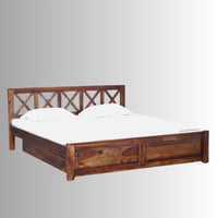 Alvea Wooden Storage Bed With Drawers (Teak) | Wooden Bedside Tables | Furnweave