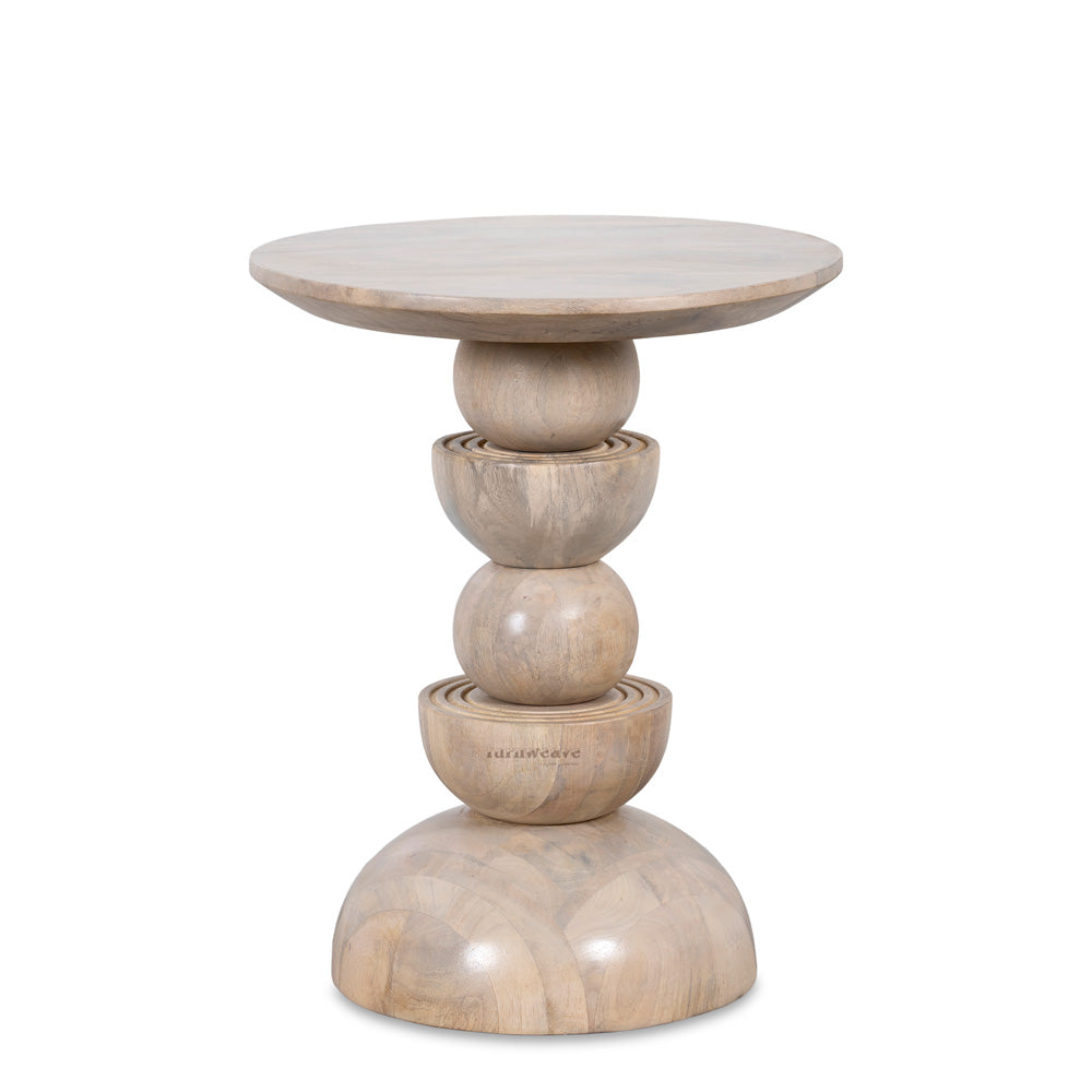 Karika Wooden Round Side Table (Cream Distress)