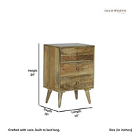 Hesi Wooden Carved Bedside Side Table (Natural)