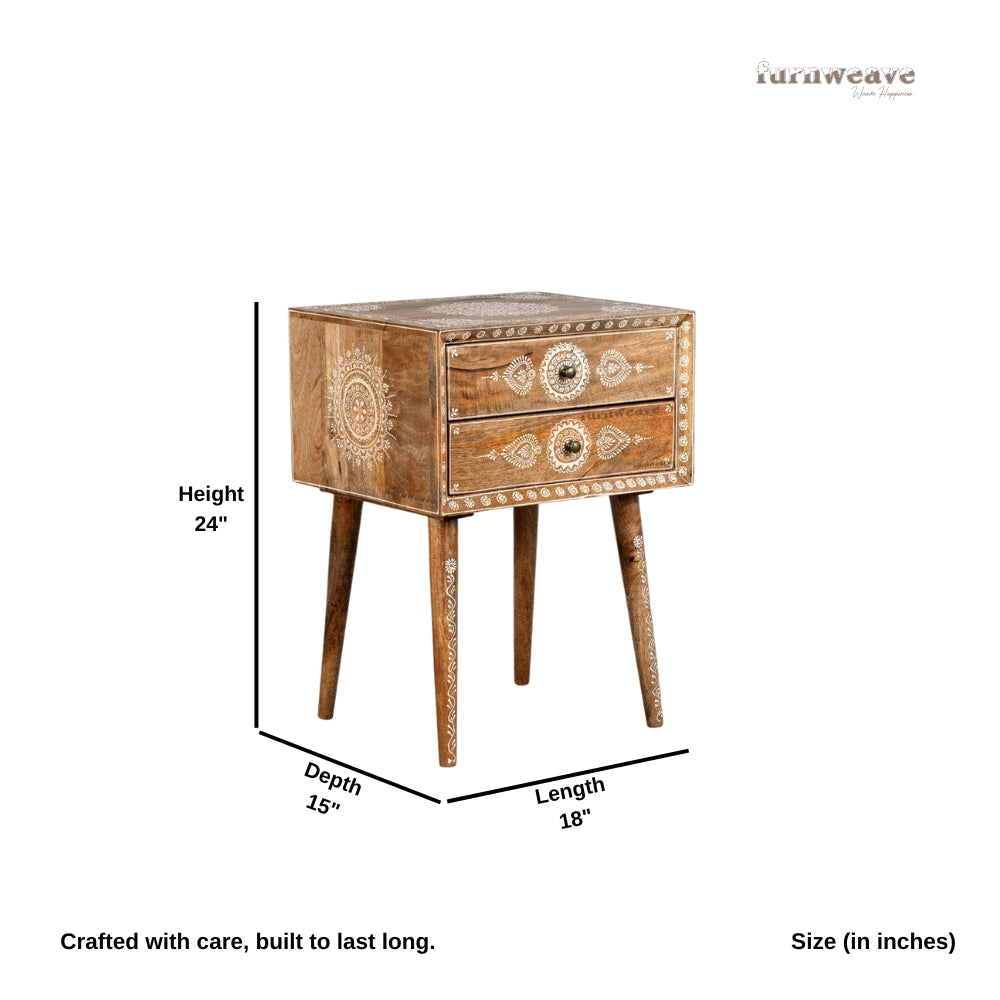 Apvan Wooden Handpainted Side Table (Natural)