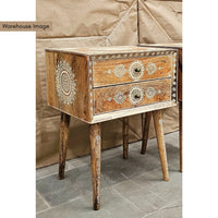 Apvan Wooden Handpainted Side Table (Natural)