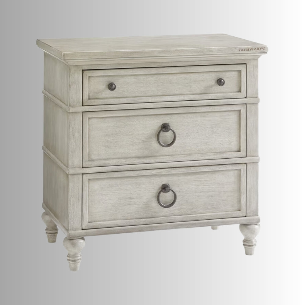 Leva Wooden Round Vintage Side Bedside (Off White)