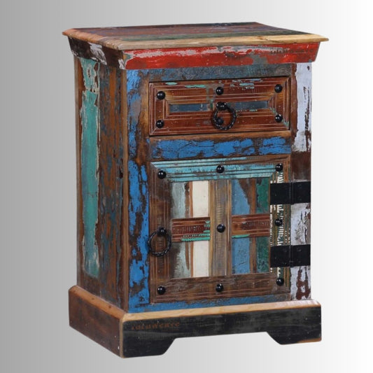 Tivin Wooden Bedside in Reclaimed Finish | buy sofa side tables for living room online | wooden bedside tables | Furnweave