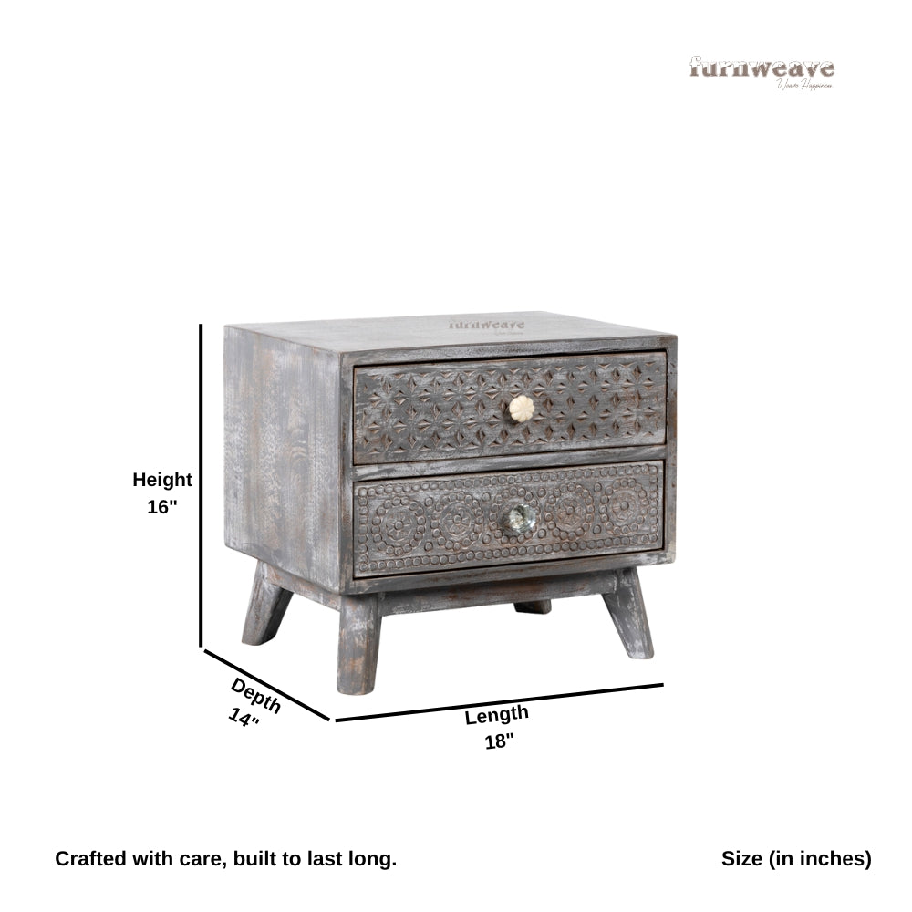 Kreto Wooden Carved Side Table (Grey Distress)