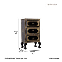 Salsa Wooden Brass Fitted Antique Side Table (Dark Black)