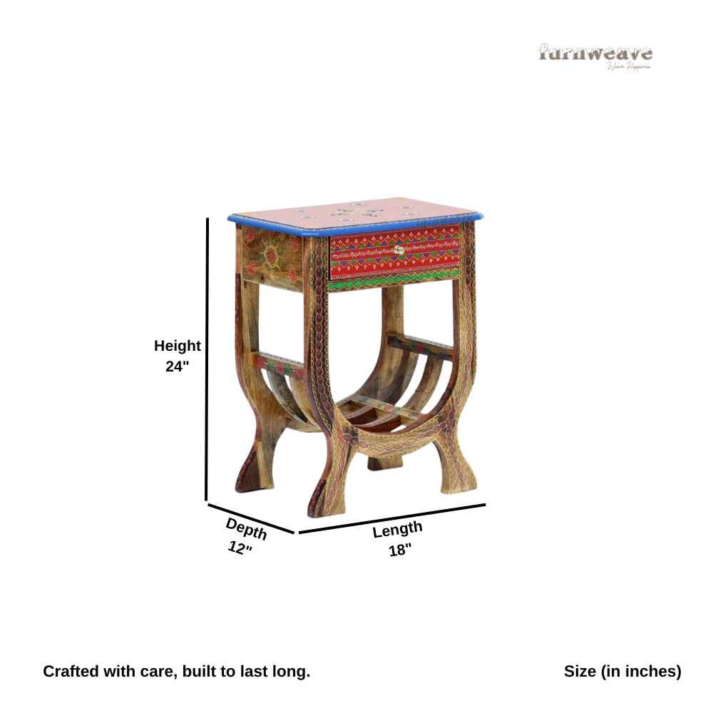 Avtar Wooden Handpainted Bedside Side Table