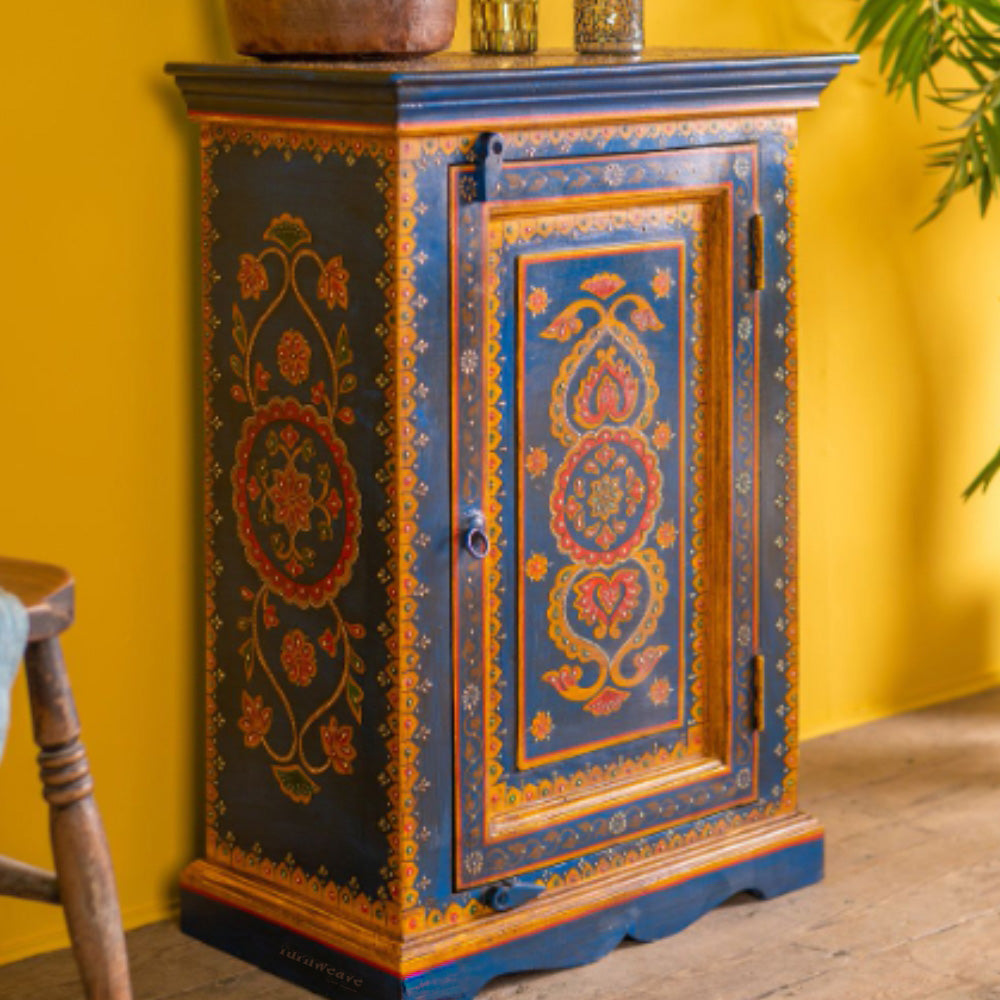 Satye Wooden Handpainted End Side Table | best wooden bedside table for storage | Furnweave
