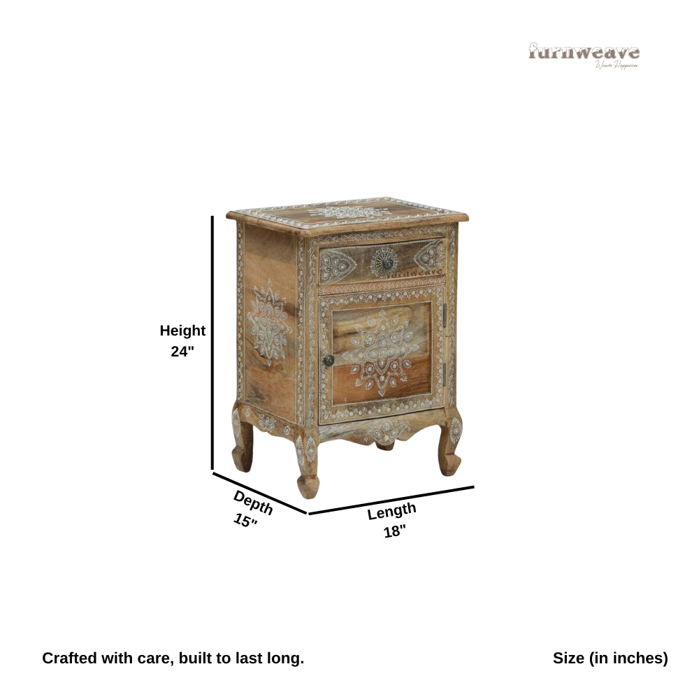 Jagva Wooden Handpainted Side Table (Natural)