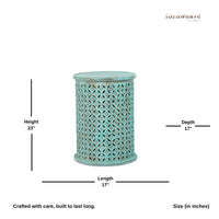 Silva Wooden Carved Side table (Turquoise Distress)
