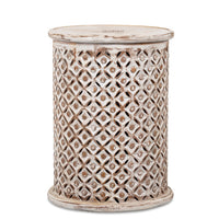 Silva Wooden Carved Side table (White Brown Distress)