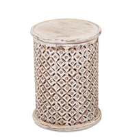 Silva Wooden Carved Side table (White Brown Distress)