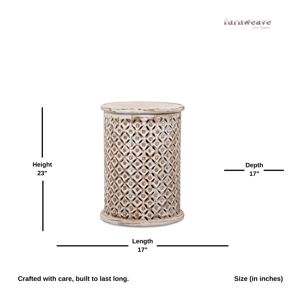 Silva Wooden Carved Side table (White Brown Distress)