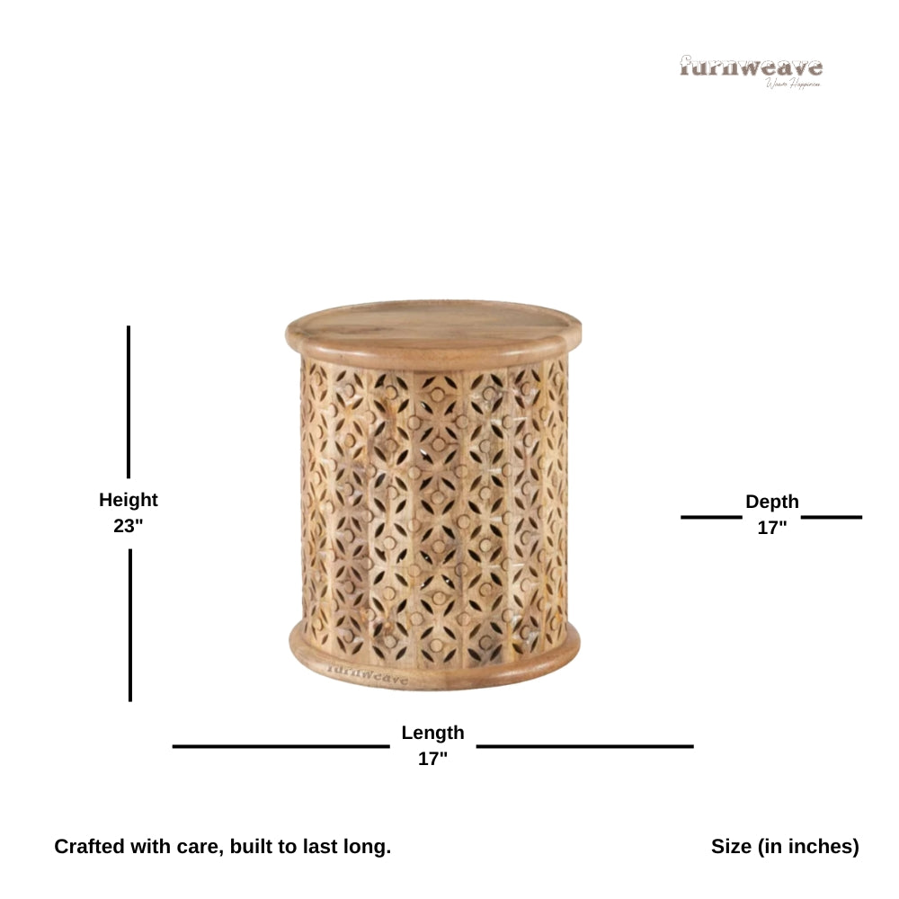Silva Wooden Carved Side table (Natural)