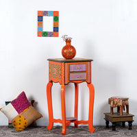 Viyom Wooden Handpainted Side Table | Wooden Handpainted Furniture | Side Tables for Living Room | Sofa Side Tables | Solid Wood Furniture Online | Furnweave
