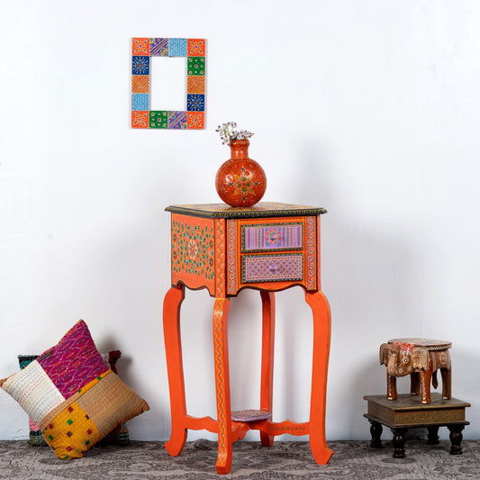 Viyom Wooden Handpainted Side Table | Wooden Handpainted Furniture | Side Tables for Living Room | Sofa Side Tables | Solid Wood Furniture Online | Furnweave