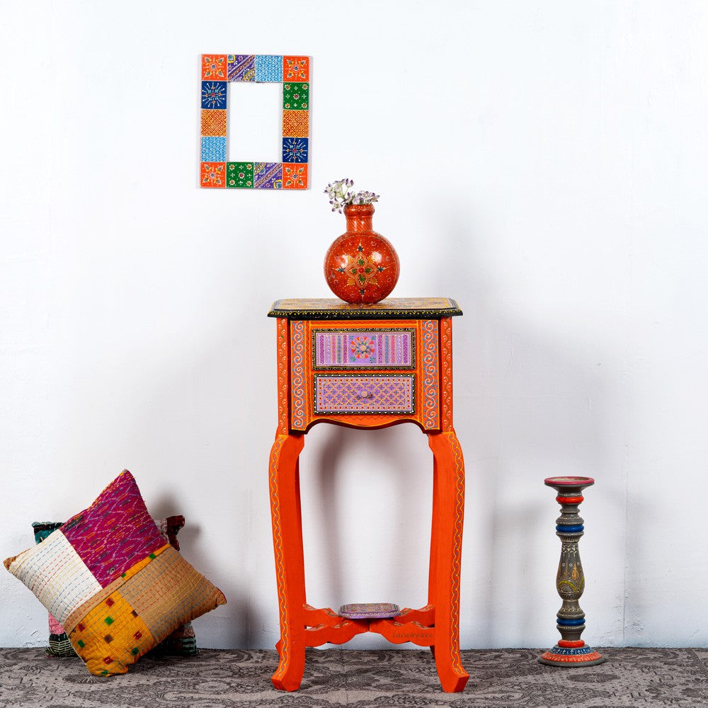 Viyom Wooden Handpainted Side Table | Wooden Handpainted Furniture | Side Tables for Living Room | Sofa Side Tables | Solid Wood Furniture Online | Furnweave