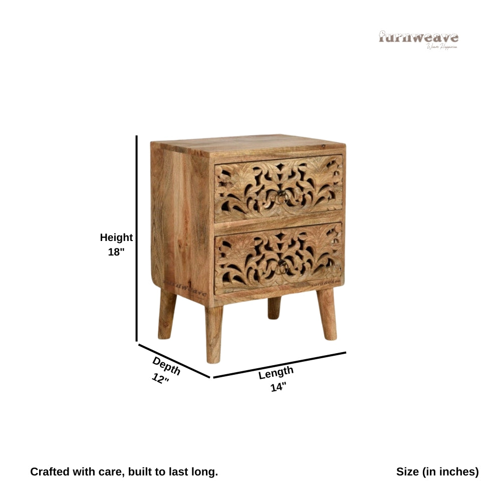 Gazin Wooden Carved Side Table (Natural)