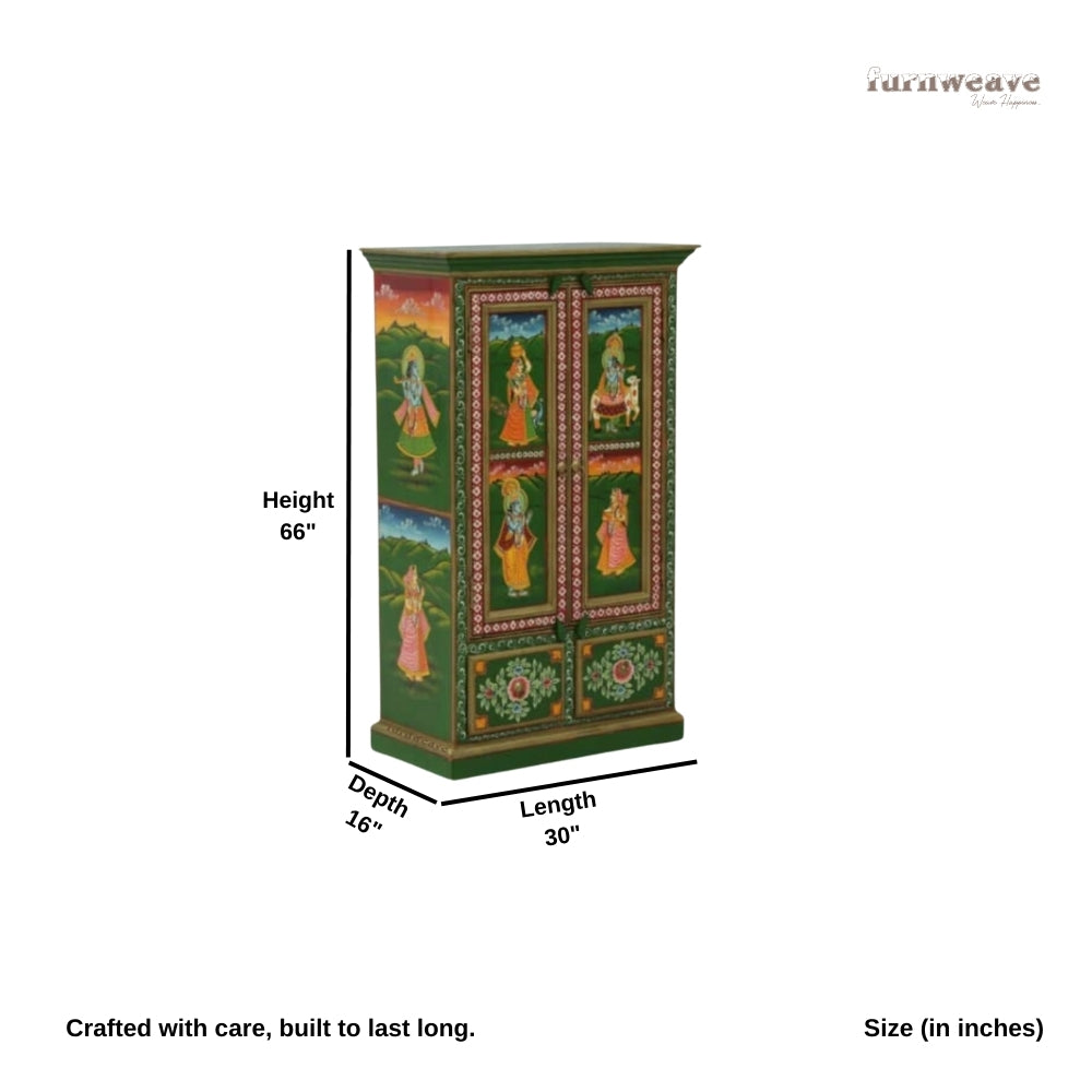 Radha Krishna Wooden Handpainted Cupboard Almirah