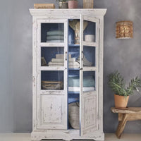 Wonse Wooden Antique Distress Cupboard (White Distress) | Wooden Wardrobe | Wooden Almirah | Cupboard for Bedroom | Solid Wood Storage Furniture | Solid Wood Furniture Online |  Furnweave