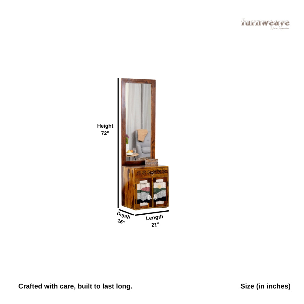 Bunai Solid Wood Handwoven Dressing Table with mirror (Teak)