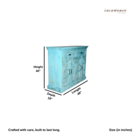 Sarba Wooden Carved Storage Cabinet with Mirror (Blue Distress)