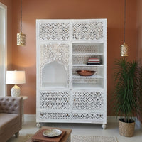 Namas Wooden Carved Storage Cabinet (White Distress)