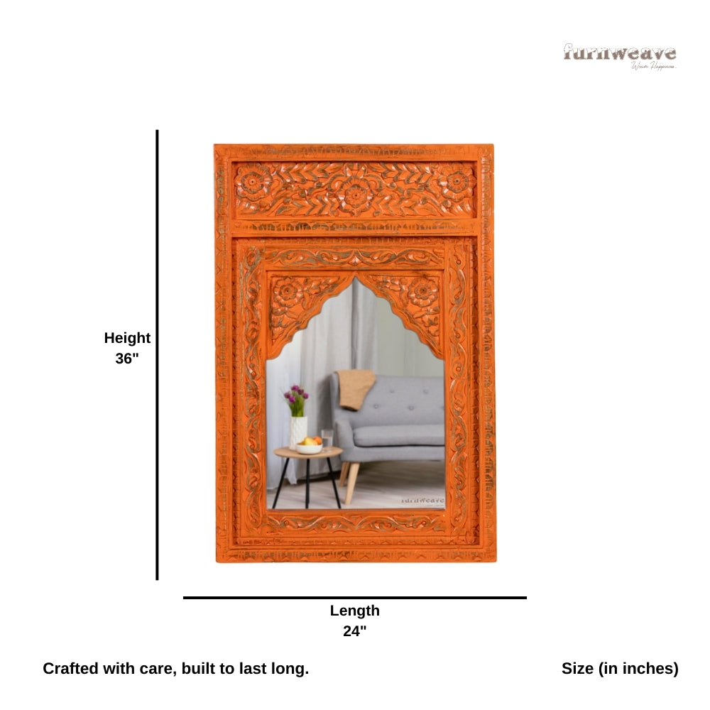 Biso Wooden Mirror Frame (Orange Distress)