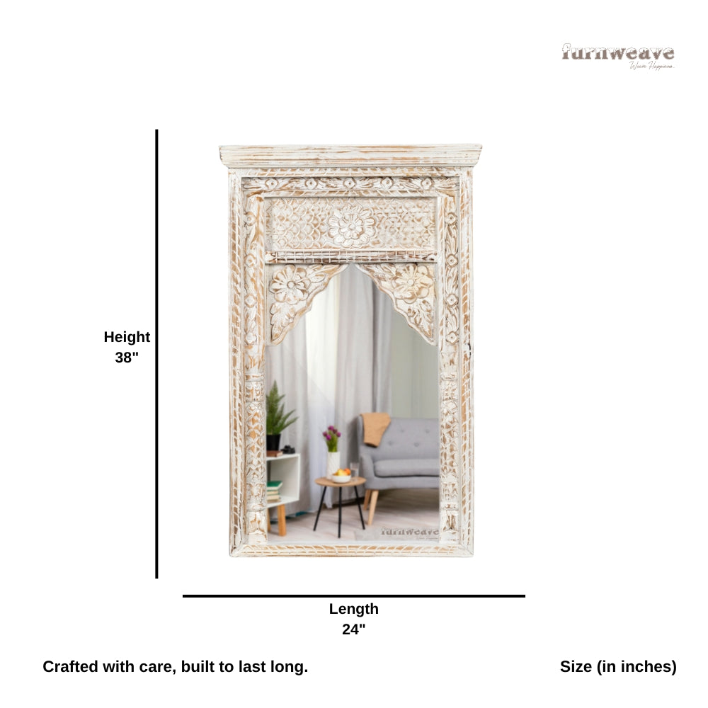 Jharo Wooden Single Arch Mirror Frame (White Distress)