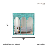 Haver Wooden Carved Mirror Frame Jharokha (Turquoise  Distress)