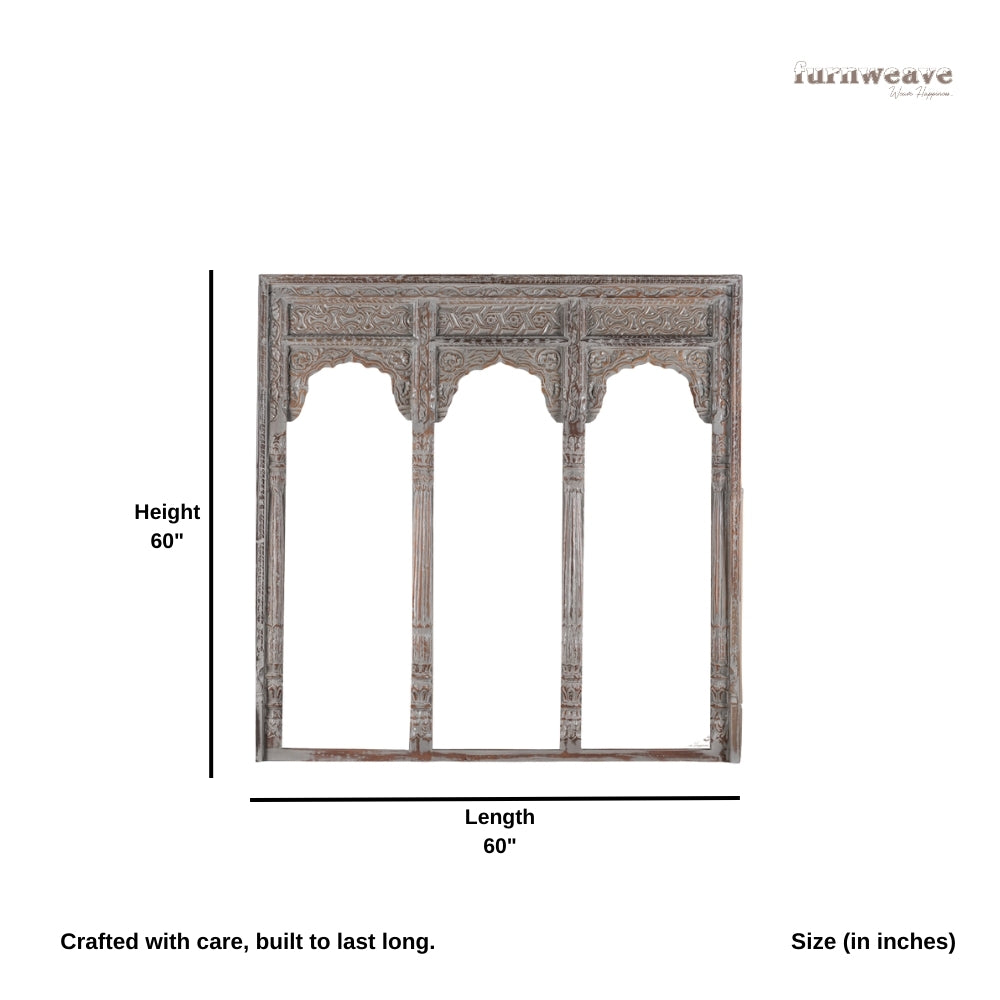 Haver Wooden Carved Mirror Frame Jharokha (Grey Distress)