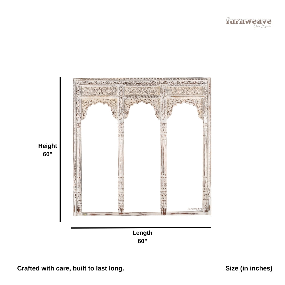 Haver Wooden Carved Mirror Frame Jharokha (White Distress)