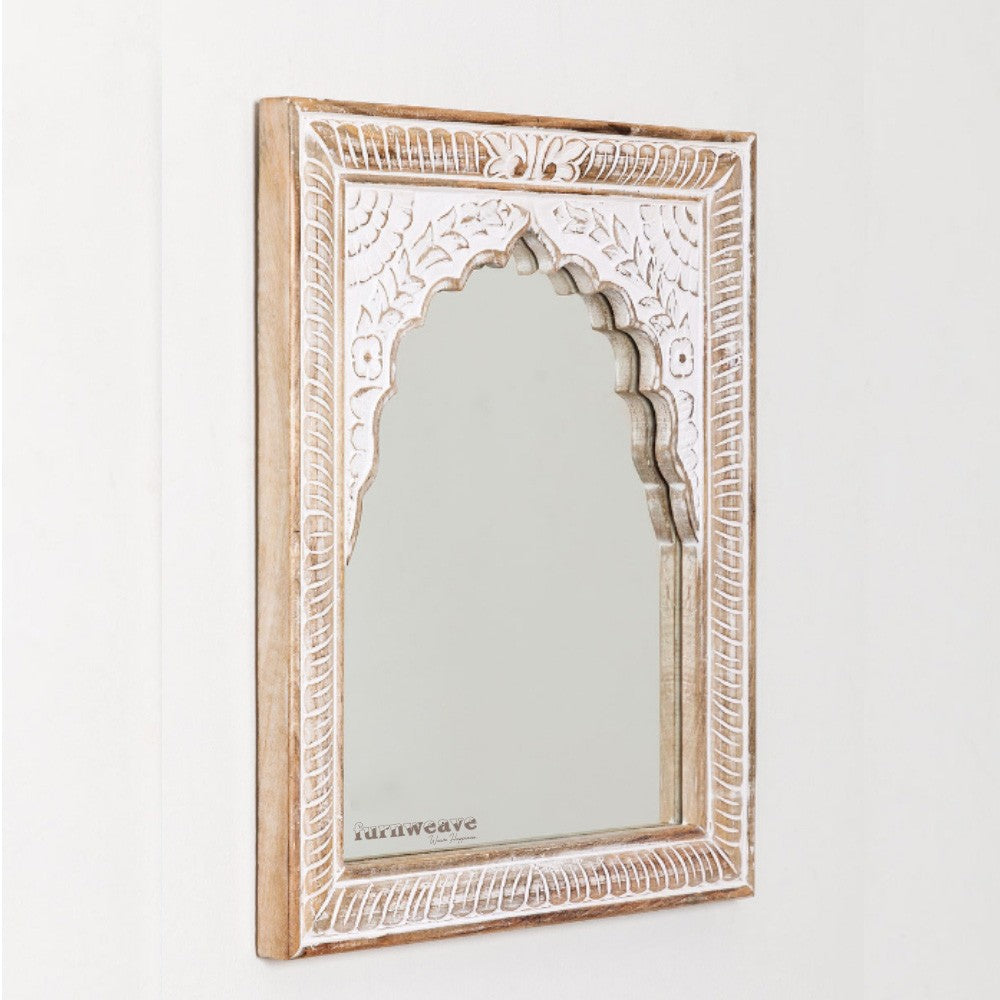 Sake Wooden Distress Antique Mirror Frame (White Distress)